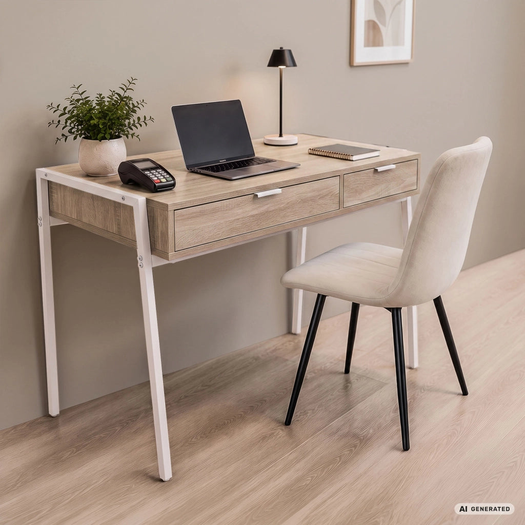Scrivania industriale per computer Rovere Sonoma ZENTIA 100 cm 2 cassetti gambe bianche
