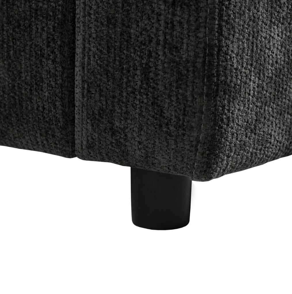 Divano letto angolare a destra con contenitore e USB 206;5x141x86 cm in ciniglia grigio scuro