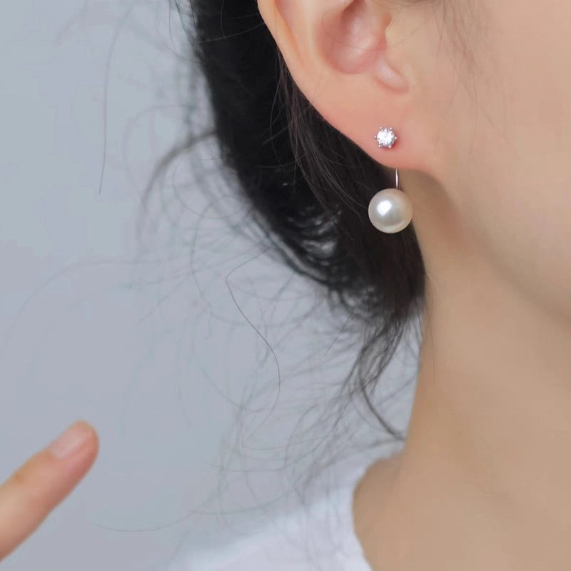 Orecchini di perle e zirconi, modello da indossare dietro la schiena, eleganti e delicati.