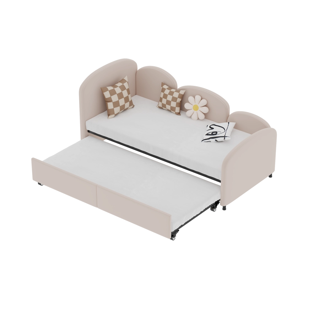 Letto per bambini 90x200 cm in velluto rosa con cassetto contenitore e struttura robusta