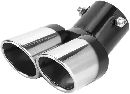 Uscita a doppia via universale in acciaio inossidabile - Disegno universale - Idoneo per 5,3-3,8 cm - Ideale per autotecnici dilettanti - Durata di vita estesa - Silenziatore di scarico