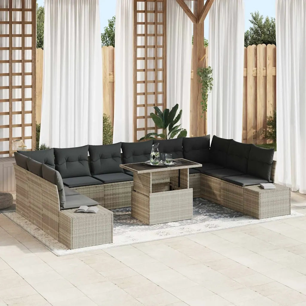 Set Divano da Giardino 11 pcs Grigio chiaro Poly Rattan 3357995
