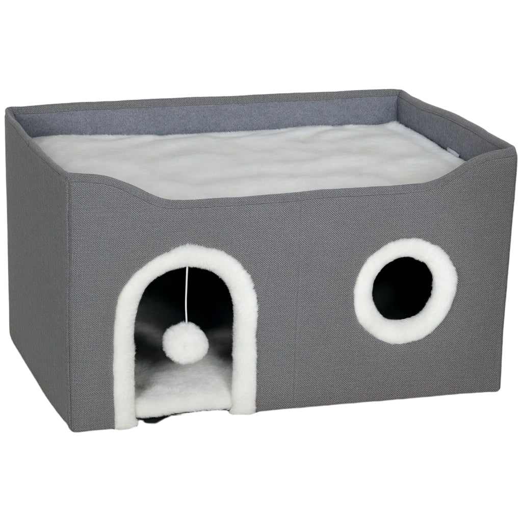 Letto per Gatti con Tiragraffi e Giocattolo ¨C Zephmum ¨C Grigio 60x40x34 cm