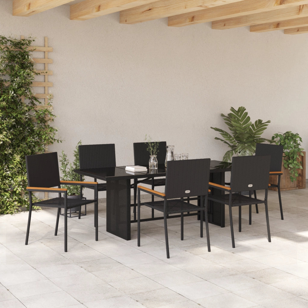Set pranzo giardino  7 pezzi Polyrattan nero