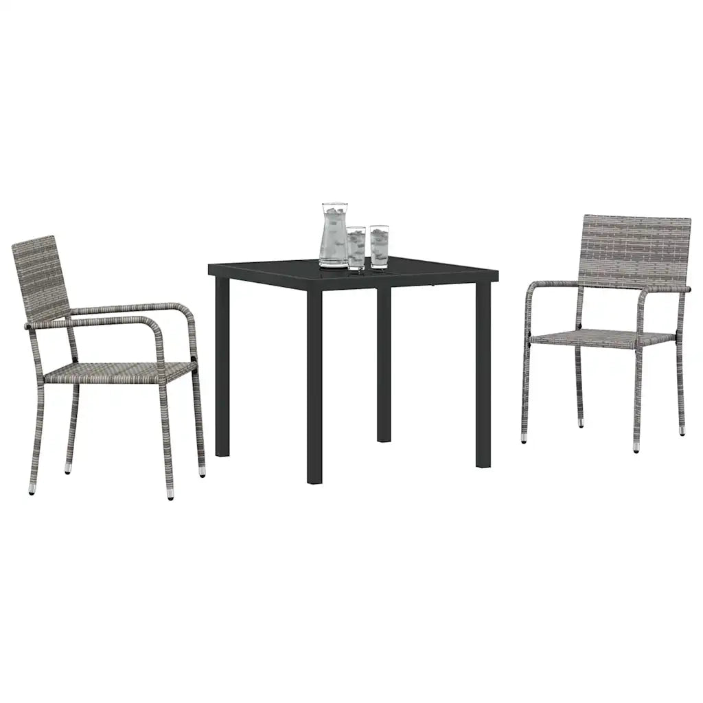 Set da Pranzo per Giardino con cuscino 3 pcs Grigio polyrattan