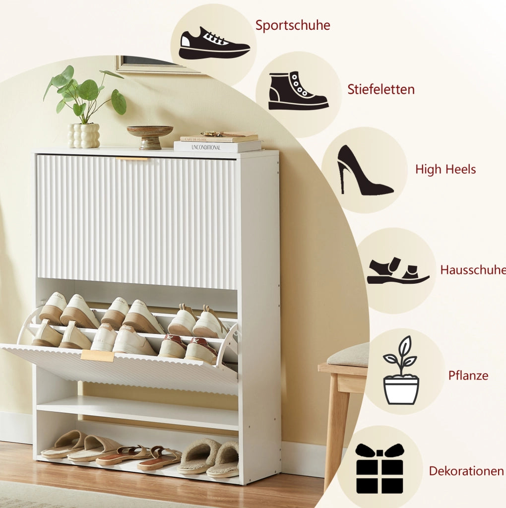 Scarpiera stretta 80x24 cm in MDF bianco con frontale scanalato per ingresso