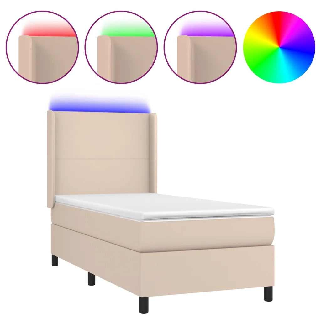 Giroletto Molle Materasso e LED Cappuccino 90x200 cm Similpelle 3139246