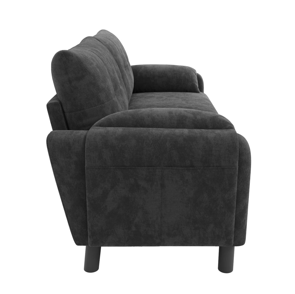 Divano a 2 posti in chenille grigio 158 x 80 x 88;5 cm con tasche laterali e cuscini