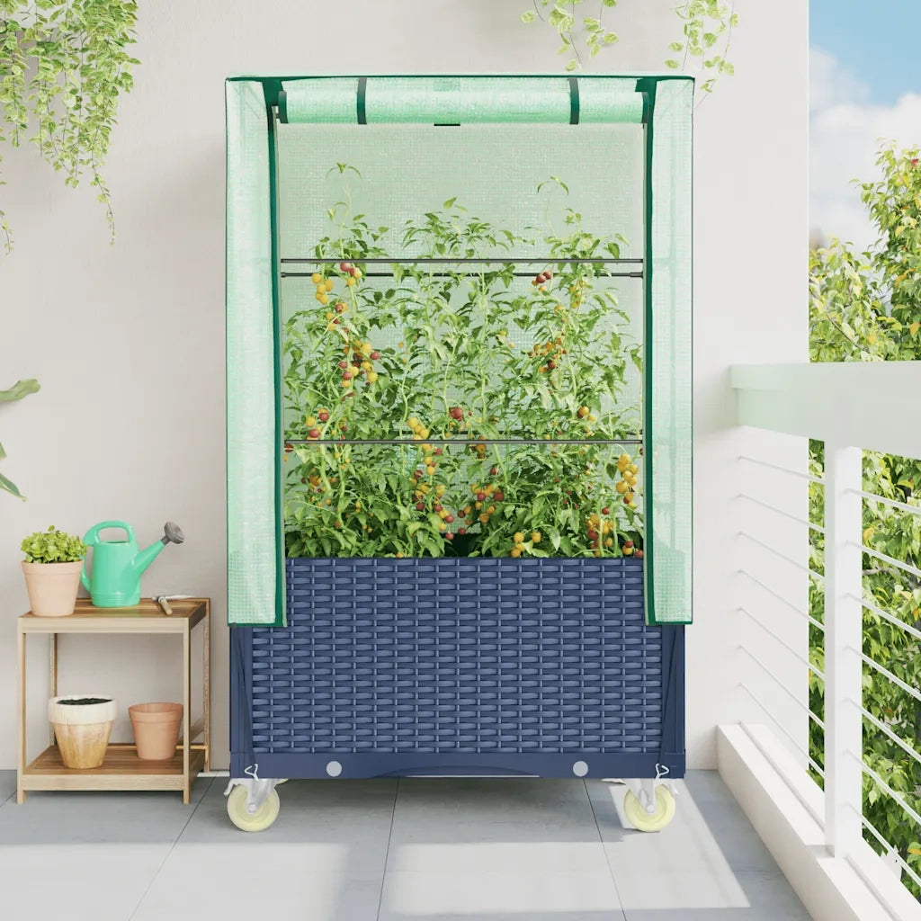 Fioriere | Cassetta per fiori | Letto Rialzato con Copertura e Ruote Effetto Rattan 80x50x182cm
