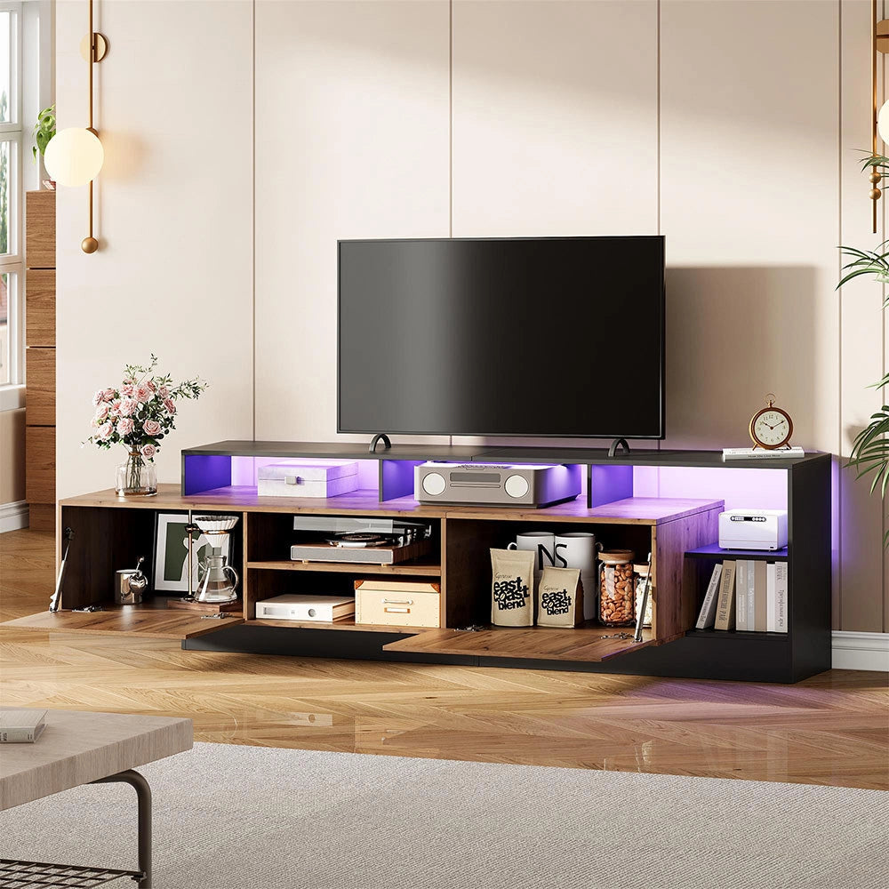 Mobile TV moderno - Xylo - Legno/telaio nero LED per TV 70"