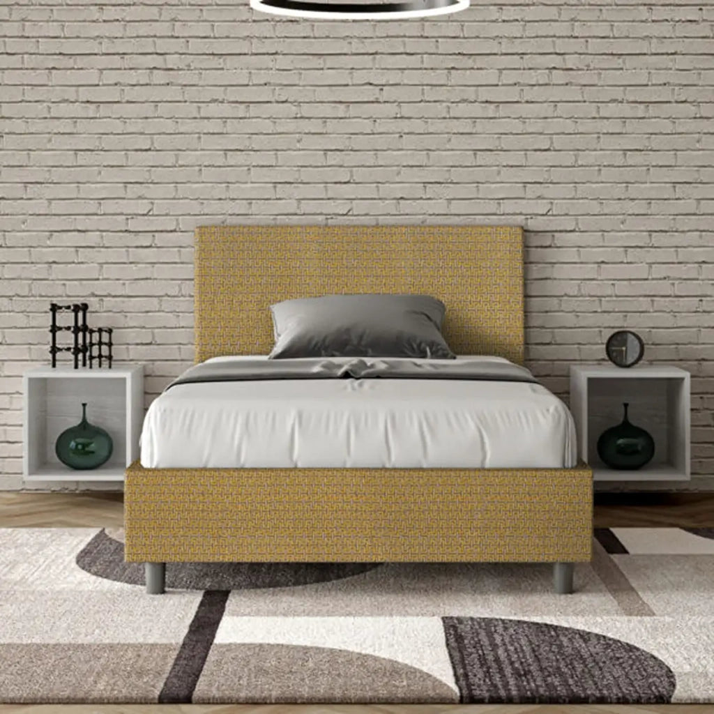Letto una piazza e mezza senza rete imbottito 120x190 tessuto Labirinto 6 giallo Adele