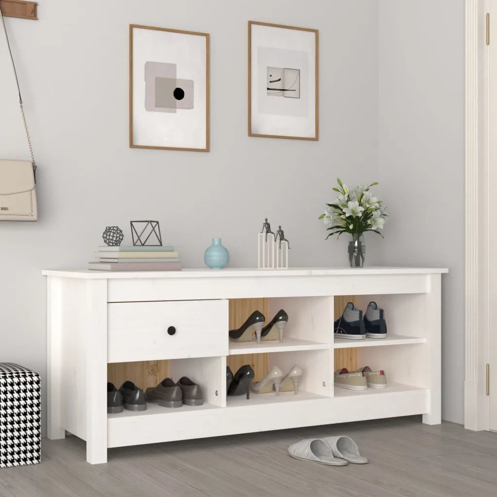 Scarpiera | Mobile per scarpe Bianca 110x38x45,5 cm in Legno Massello di Pino