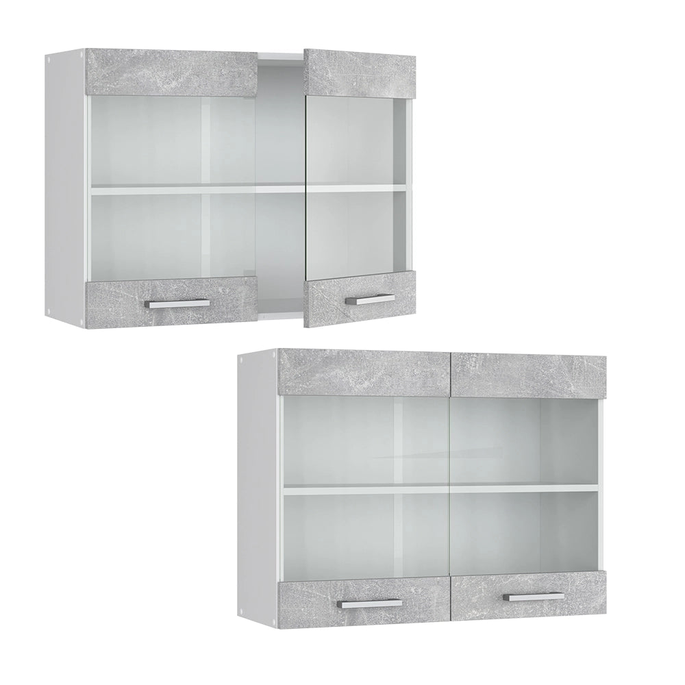 Mobile da cucina in vetro R-Line Calcestruzzo/Bianco 80 cm Vicco