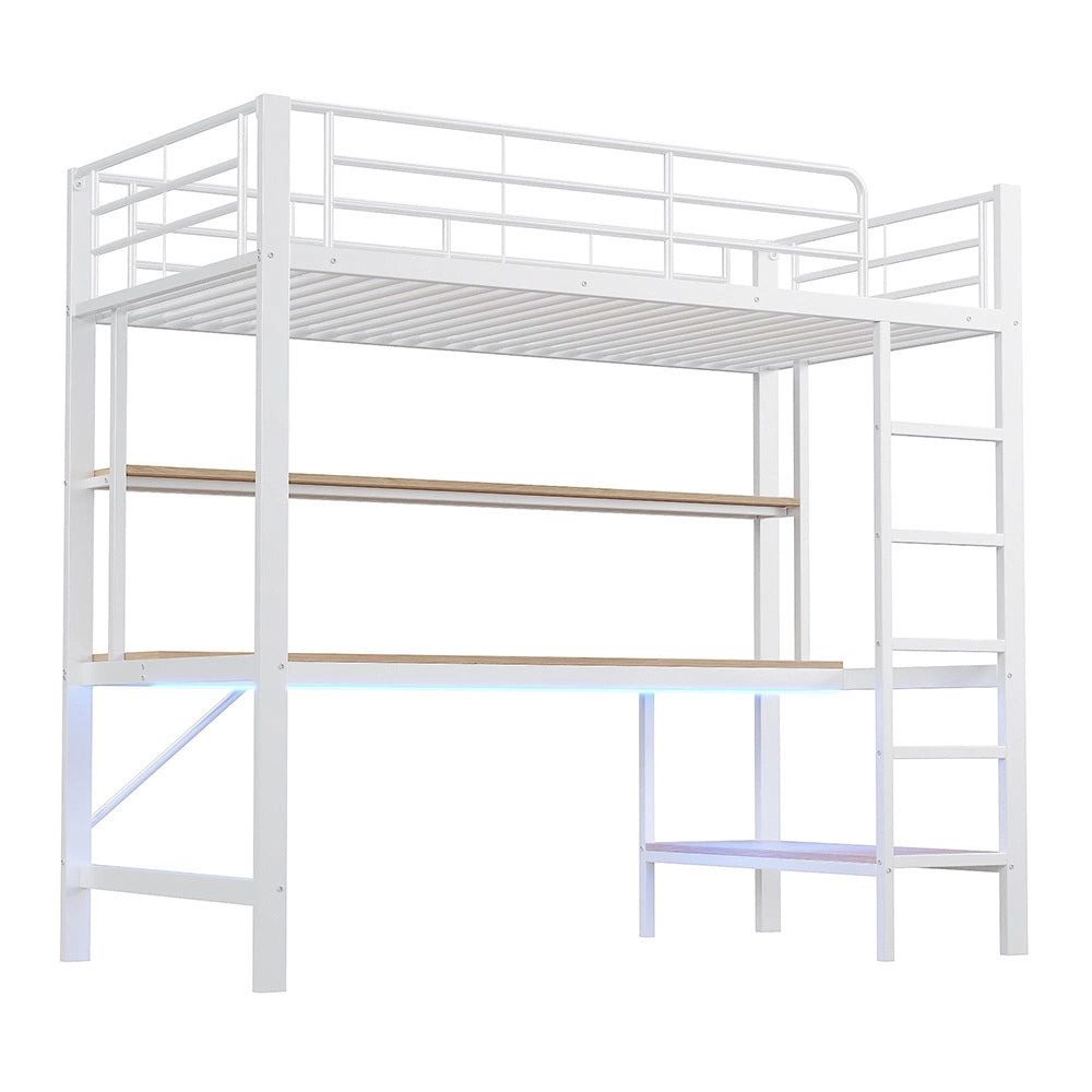 Letto mezzanino 90x200cm - Xylo - bianco, USB, illuminazione RGB