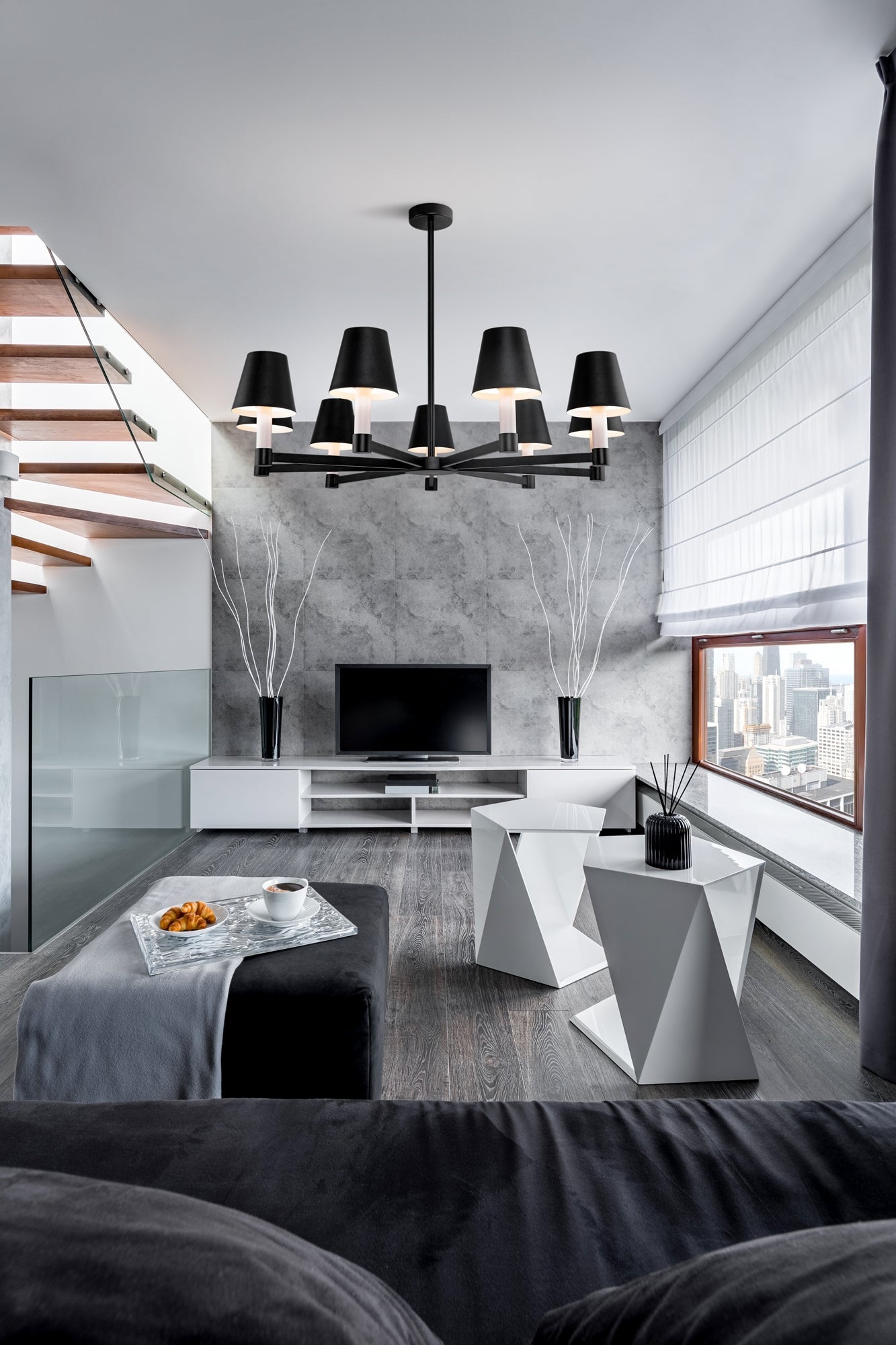 Lampada pendente Modern in Metallo Tet-a-tet Nero