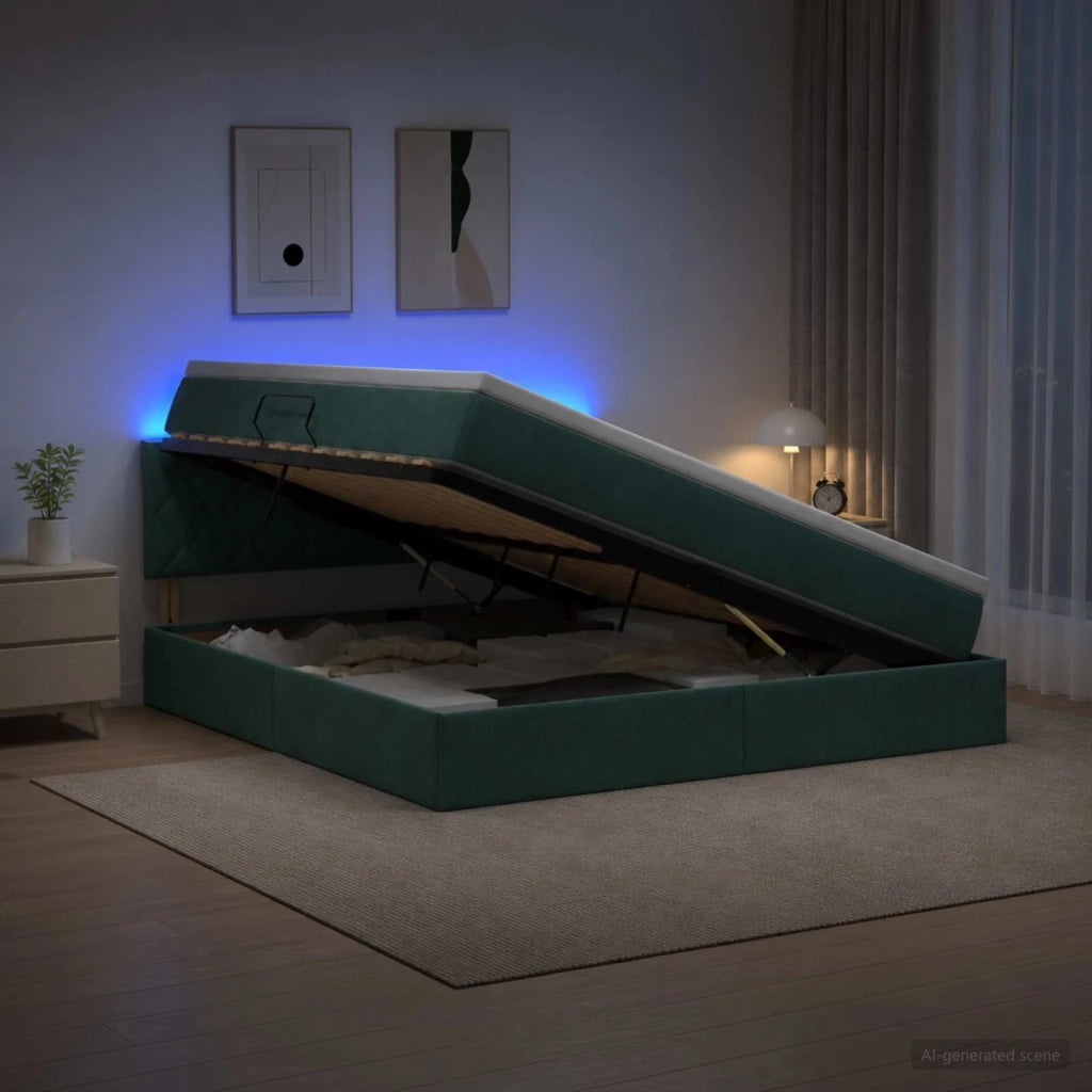 Letto con contenitore LED e materasso Verde Scuro 160 x 200 cm 3459321