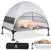 Letto per cani elevato con ombrello, poltrona esterna elevata con piedini antiscivolo, trasportabile con ombra su tre lati, divano per cani per campeggio, giardino, spiaggia e piscina