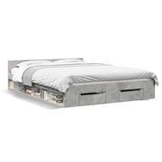Letto matrimoniale | Letto per adulti | Giroletto Cassetti Grigio Cemento 140x200 cm Legno Multistrato