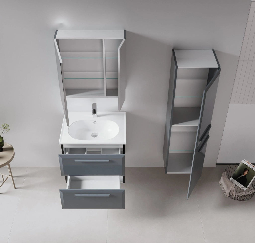 Set mobile lavabo con specchio (2 pezzi) "Nuvola 65 v2" - 65 x 50 x 62 cm - Antracite