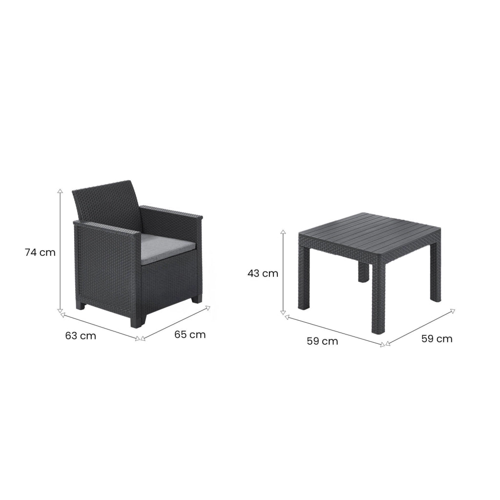 Set salotto da esterno Petawawa, Salottino outdoor, Set da balcone o giardino, Composizione soggiorno per esterni, 65x63 h74 cm, Antracite