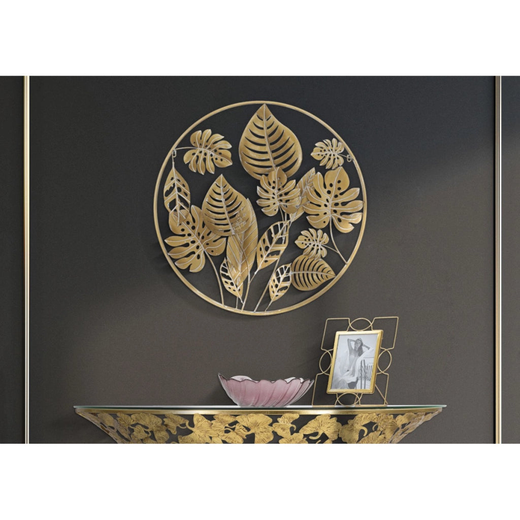 Decorazione in Metallo 3D Foglia 18, Oro, Metallo, 80x6,5x80 cm