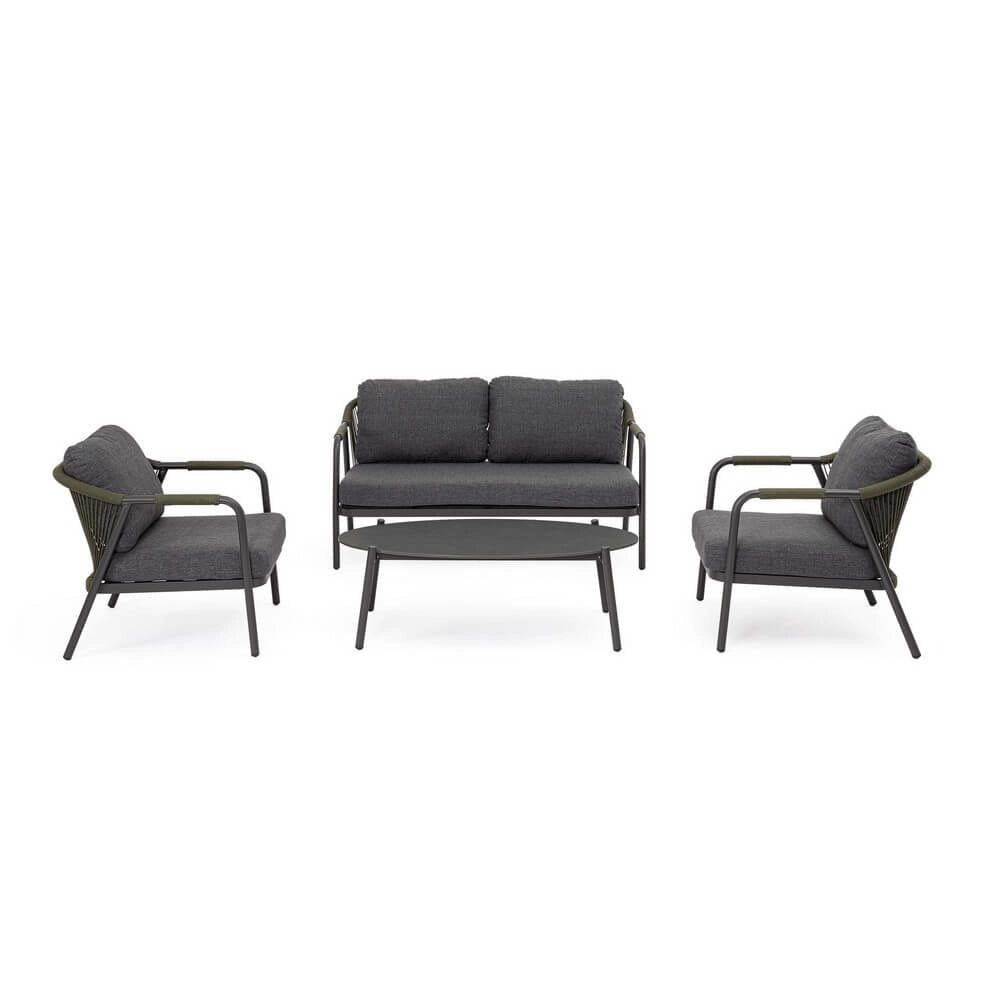Set da 4 Salotto da Esterno in Alluminio con Cuscini e Corda - VERALIS