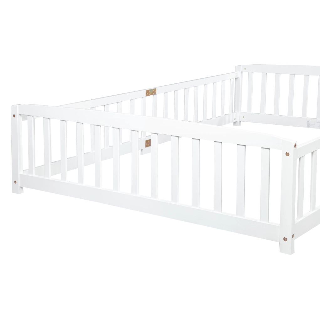 Letto a pavimento per bambini 140x200 cm con sponde di sicurezza bianco