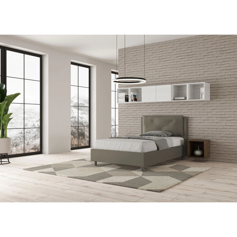 Letto imbottito Piazza e mezzo 120x190 cm Large - Similpelle,Cappuccino,Con rete