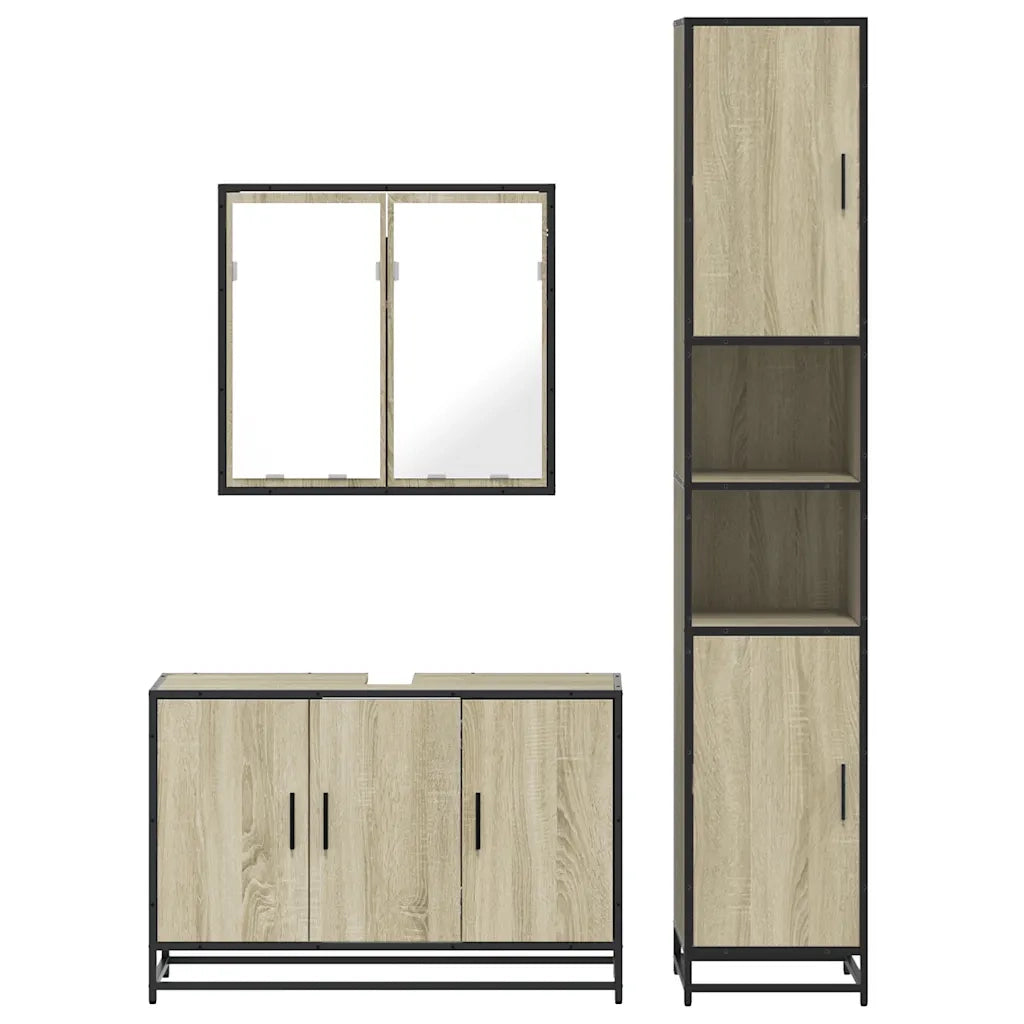 Set Mobili da Bagno 3 pz Rovere Sonoma in Legno Multistrato