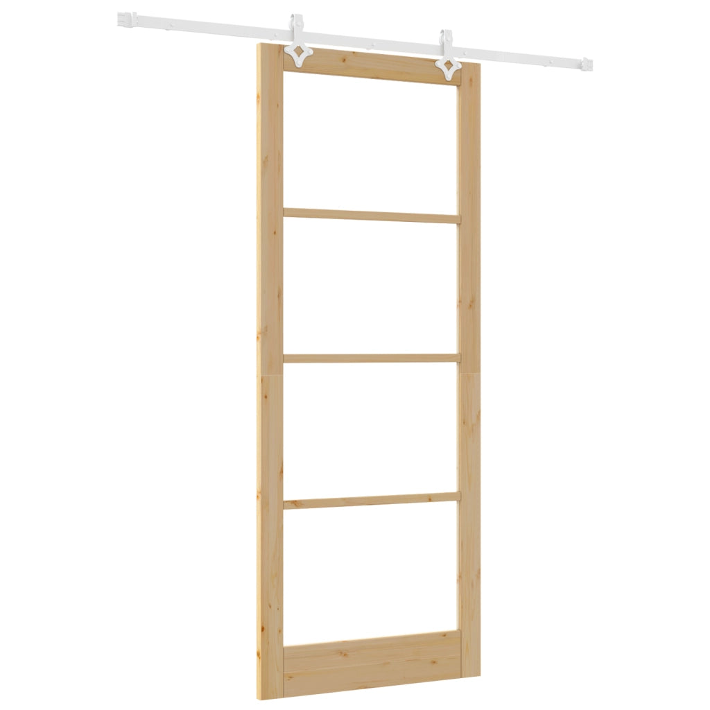 Set Porta Scorrevole  con Hardware 93x232 cm Legno di Pino Massello