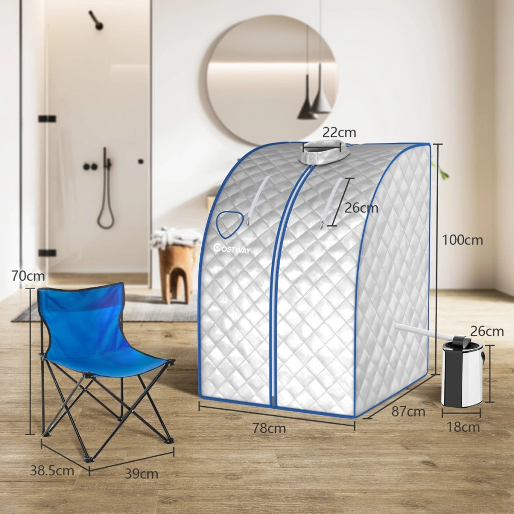Sauna a vapore portatile timer e temperatura regolabili, Sauna pieghevole 3 L con telecomando Argento