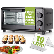 Forno Elettrico Capacità 10 Litri Potenza 800W Temperatura Regolabile e Timer