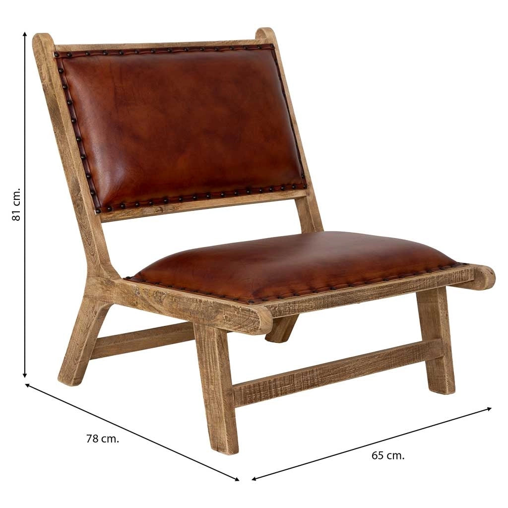 Sedia in legno e pelle marrone 65x78x81h cm