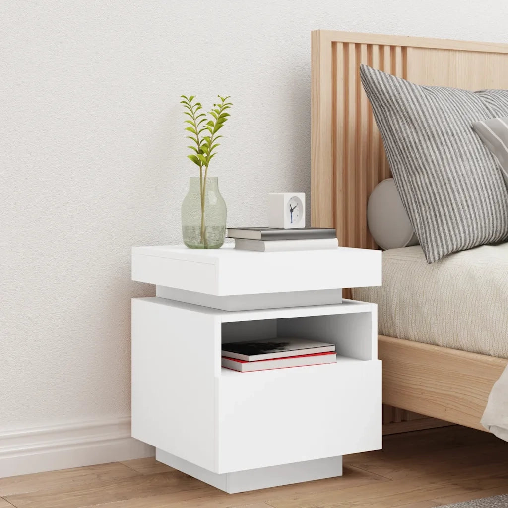 Comodino con Luci LED-Tavolino da notte Bianco 40x39x48,5 cm