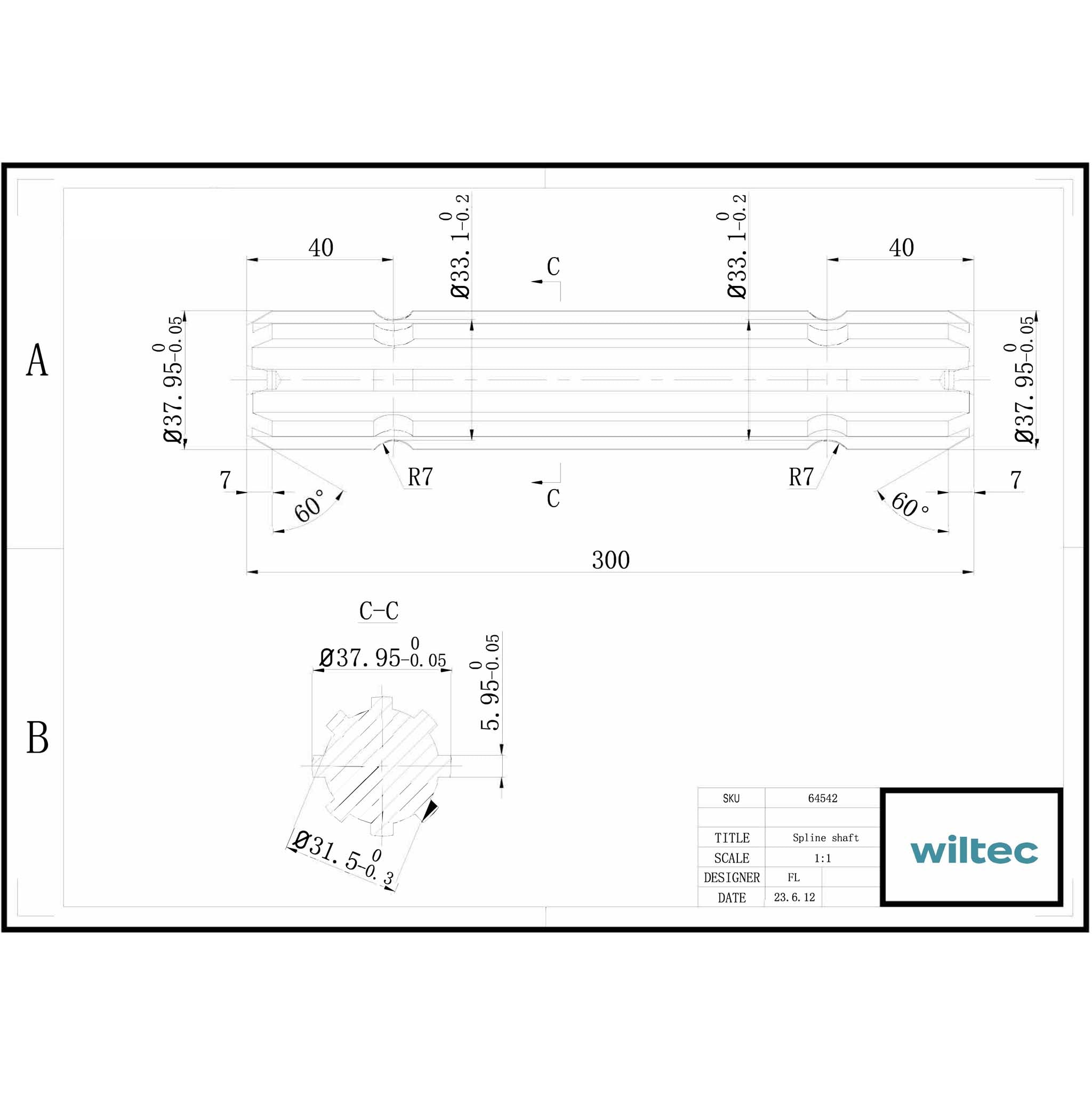 Profilo scanalato per albero cardanico GT2 Giunto scanalato 300 mm 8-32x38x6 Trattore Cardano
