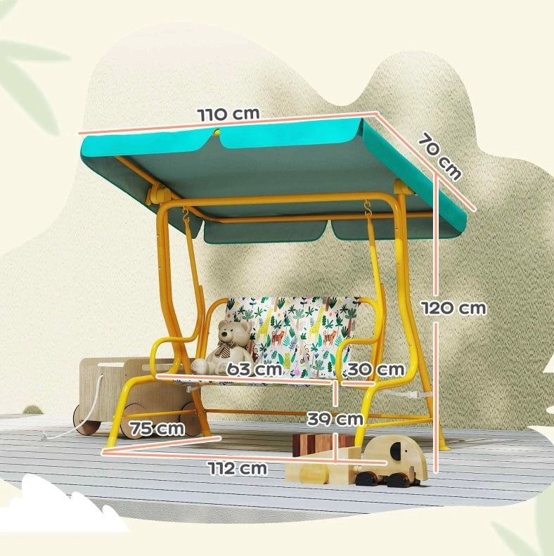 Dondolo per bambini 1-2 posti verde con tettuccio regolabile