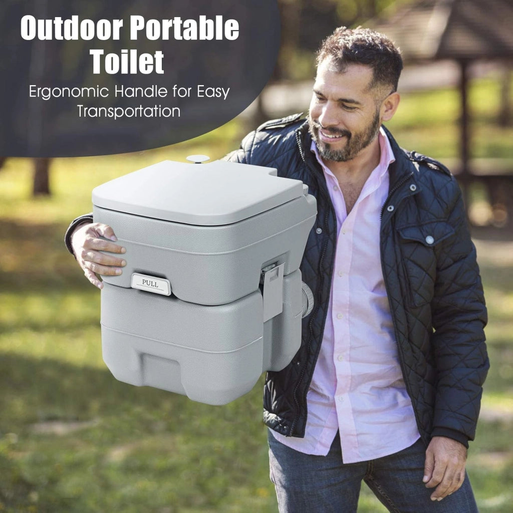 GIANTEX WC portatile da campeggio con serbatoio d'acqua dolce 12 litri e serbatoio dell'acqua di scarico 20 l, smontabile, interno ed esterno per campeggio pesca viaggio barca (grigio)