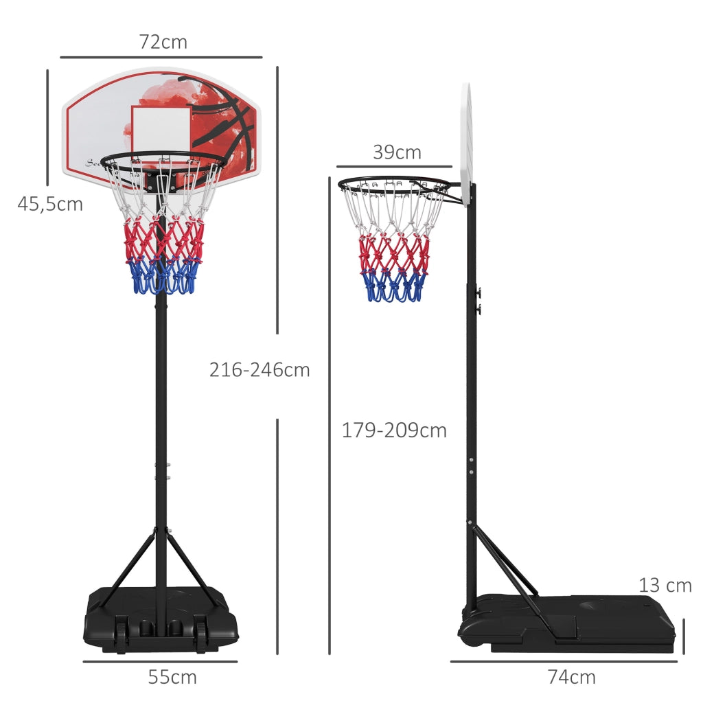 Canestro da basket con supporto, altezza regolabile da 179 a 209 cm, supporto per canestro con ruote, supporto per sistema di basket, per esterni, in
