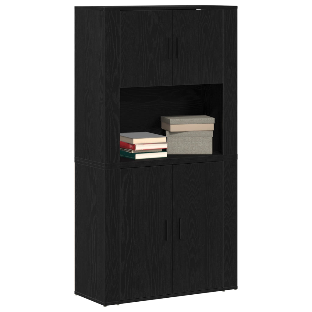 Highboard Nero Rovere 80x33x150 cm Legno ingegnerizzato