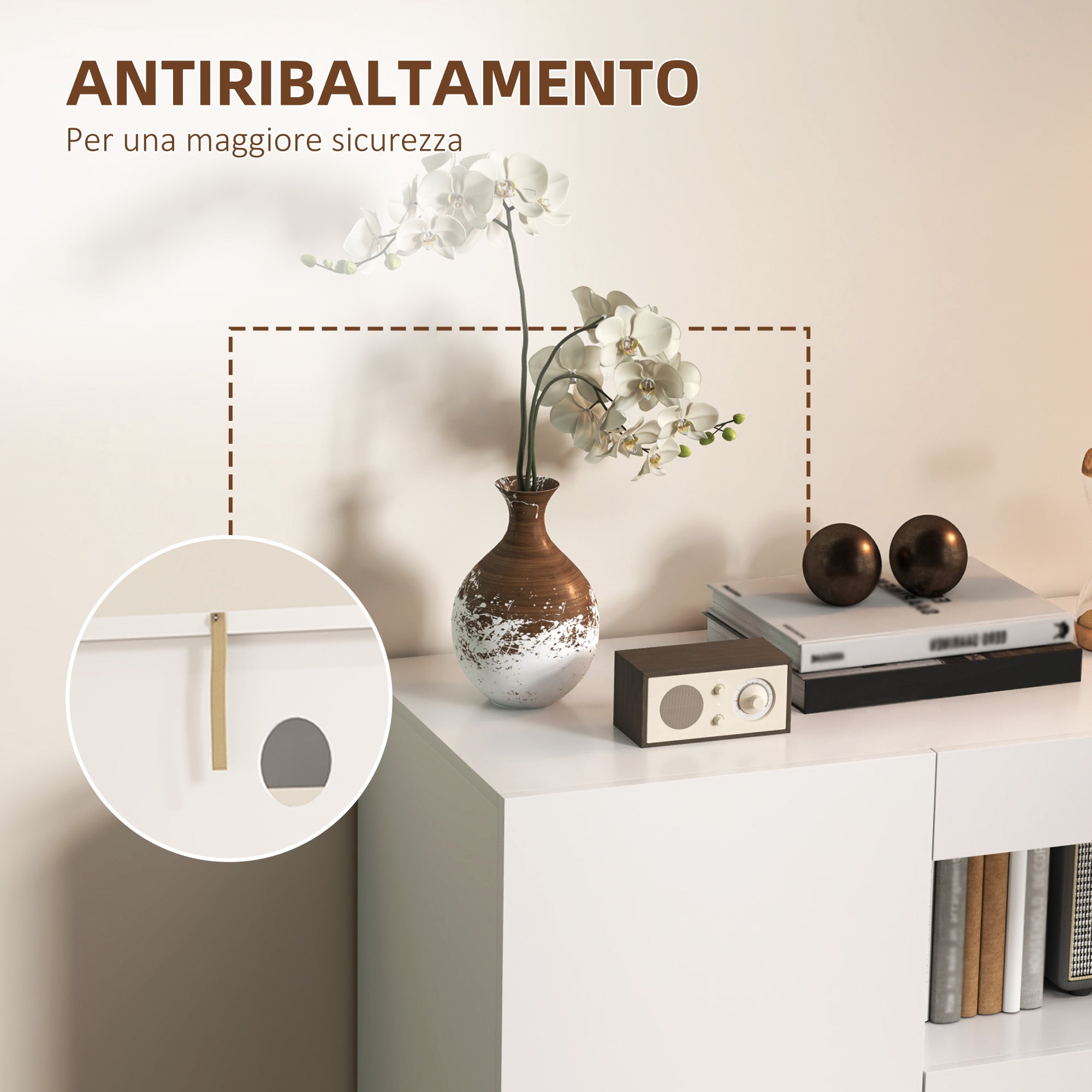 Credenza Mobile Basso Cucina  con Ante Ammortizzate e Apertura a Pressione 120x40x75 cm Bianco