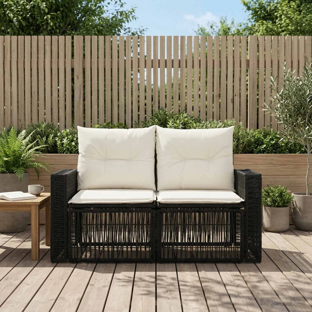 Divano da giardino 2-Numero di posti Nero polyrattan 42026698