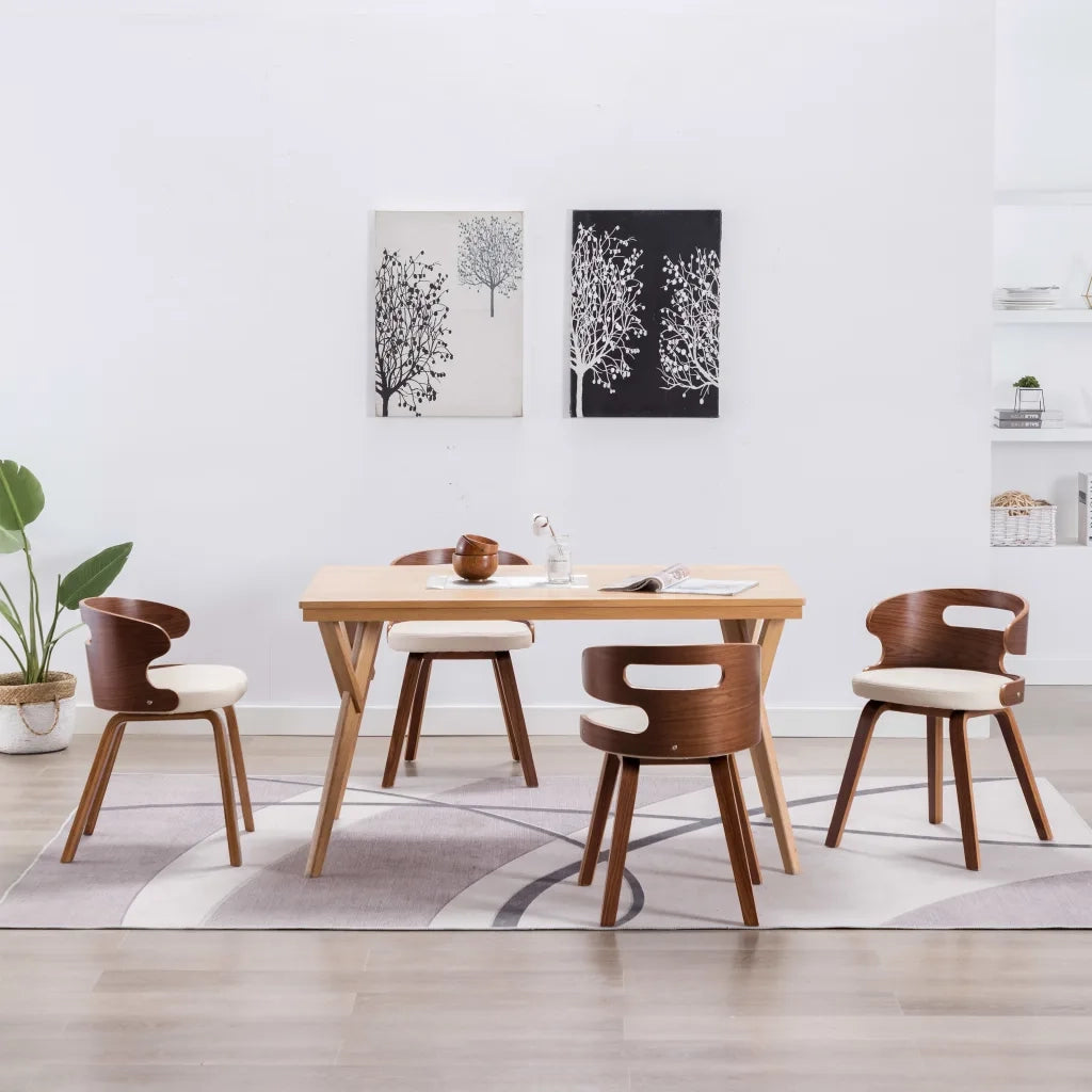 Sedie da Pranzo 4 pz in Legno Curvato e Similpelle Crema 278848
