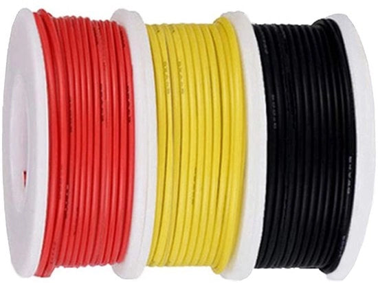 Kit di cavi di collegamento 26 AWG - isolamento PVC 300 V - rivestimento di rame massivo - filo di rame 3 colori (nero, rosso, giallo) 7 m pezzo - assortimento di cavi per DIY
