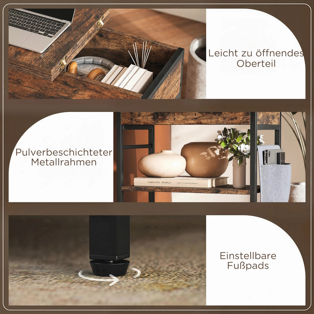 Tavolino da notte con cassetto e prese ¨C zephmum ¨C 60x29.8x58.5 cm rustico marrone