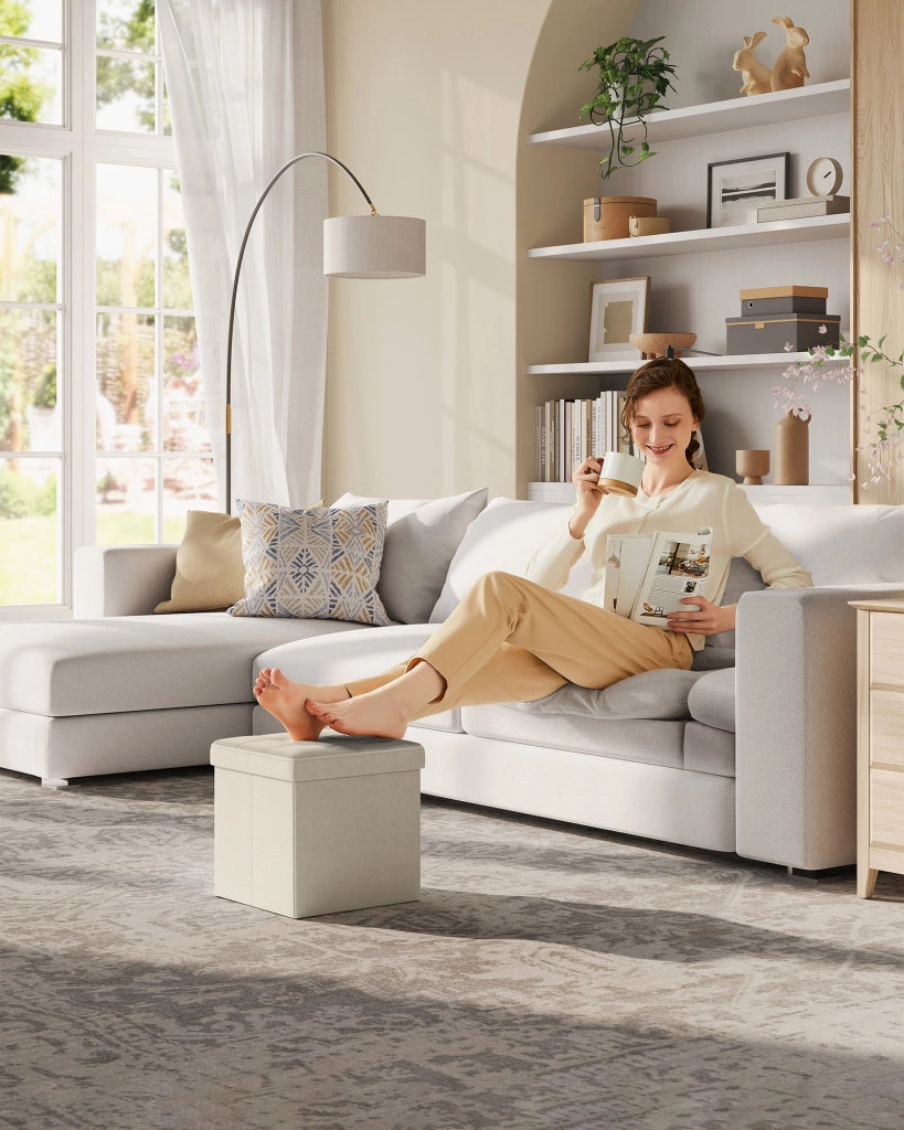 Valora PUFA LSF028W01 Pouf Organizer Bianco Crema MDF Storage