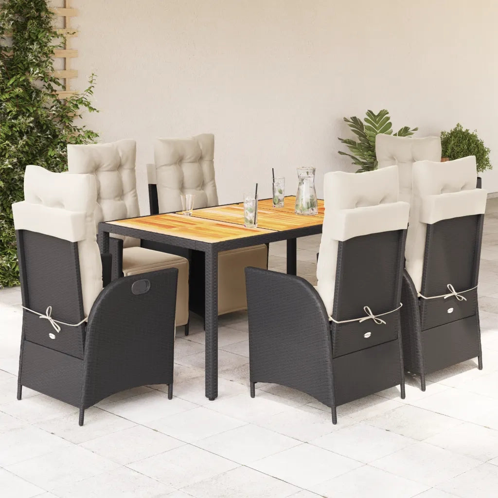 Set da Pranzo da Giardino 7 pz Nero con Cuscini in Polyrattan 3213335