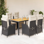Set da Pranzo da Giardino 7 pz Nero con Cuscini in Polyrattan 3213335