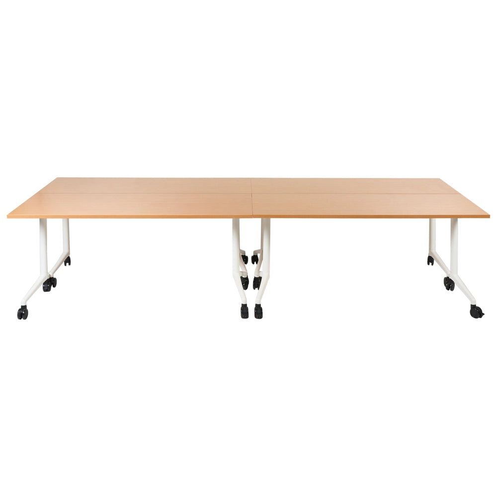 Scrivania rettangolare pieghevole con rotelle portatile con struttura in metallo marrone e bianco 160 x 60 cm stile moderno