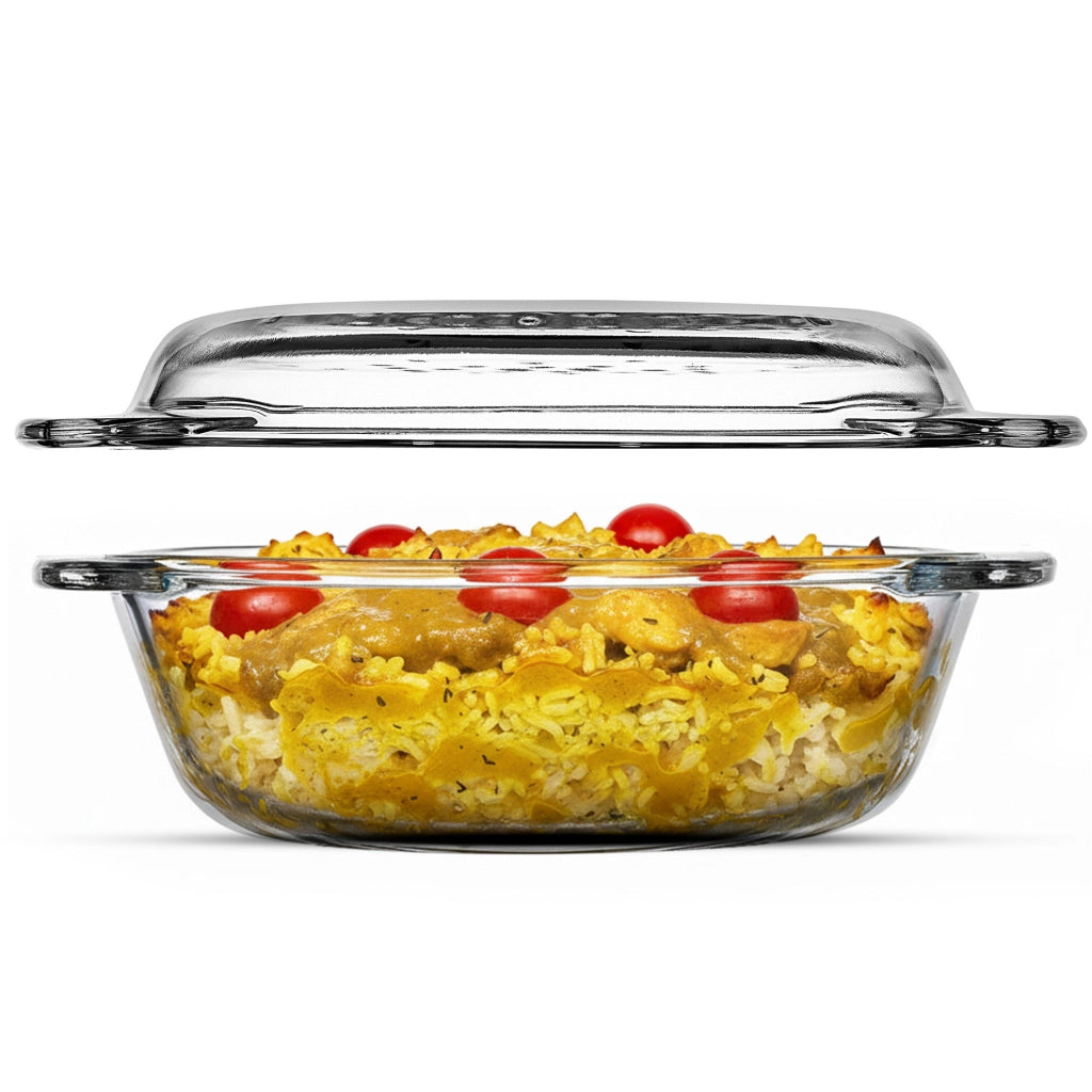 KADAX Piccola pirofila da forno con coperchio, 2,4 L, rotonda in vetro