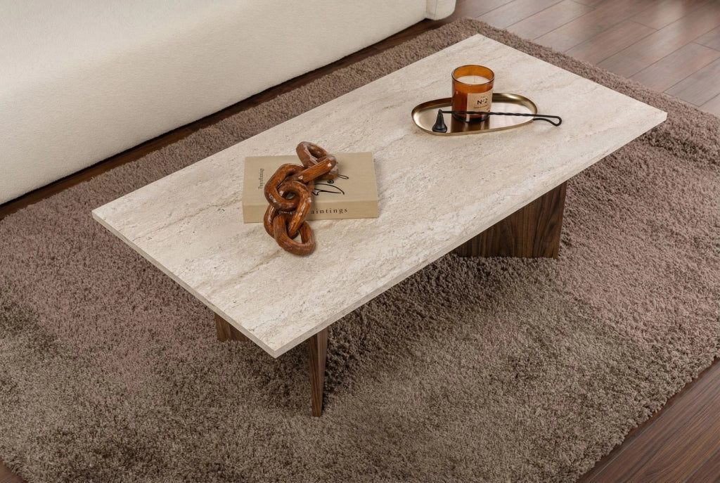 Tavolino in legno "Sabin" - 119 x 60 x 40 cm - Travertino